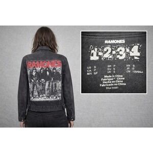 Ramones Jacket Sz S Punk Rock Vintage 90s Black Charcoal Gray Distressed Denim